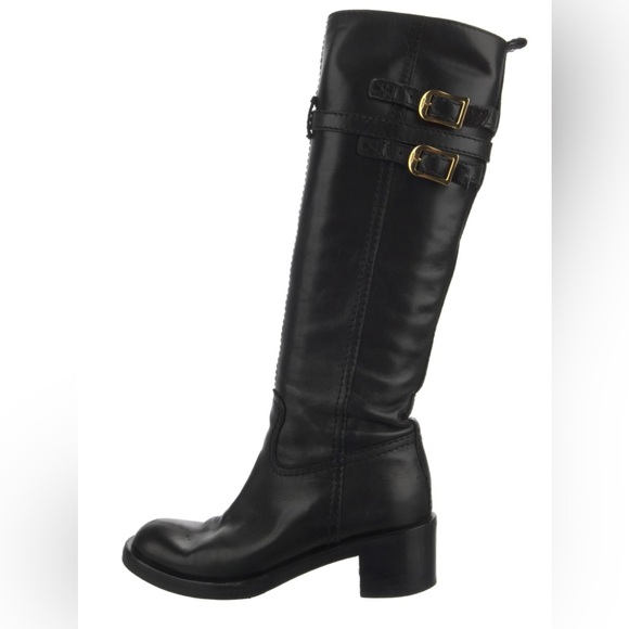 Prada Black Tall Double Buckle Leather Riding Boots (39) - Picture 1 of 7